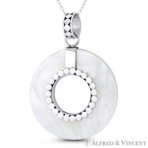 Circle Ring Mother-of-Pearl Love Charm Eternity Pendant in .925 Sterling Silver